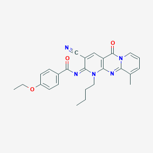 molecular formula C26H25N5O3 B356633 N-(7-Butyl-5-cyano-11-methyl-2-oxo-1,7,9-triazatricyclo[8.4.0.03,8]tetradeca-3(8),4,9,11,13-pentaen-6-ylidene)-4-ethoxybenzamide CAS No. 848732-10-5