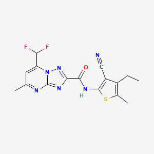 molecular formula C16H14F2N6OS B3566333 N-(3-cyano-4-ethyl-5-methyl-2-thienyl)-7-(difluoromethyl)-5-methyl[1,2,4]triazolo[1,5-a]pyrimidine-2-carboxamide 