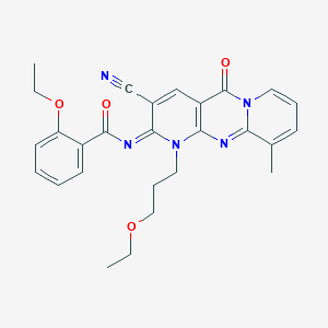 molecular formula C27H27N5O4 B356634 N-[5-Cyano-7-(3-ethoxypropyl)-11-methyl-2-oxo-1,7,9-triazatricyclo[8.4.0.03,8]tetradeca-3(8),4,9,11,13-pentaen-6-ylidene]-2-ethoxybenzamide CAS No. 848208-74-2