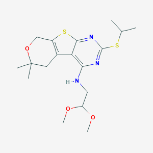 N-(2,2-Dimethoxyethyl)-12,12-dimethyl-5-propan-2-ylsulfanyl-11-oxa-8-thia-4,6-diazatricyclo[7.4.0.02,7]trideca-1(9),2,4,6-tetraen-3-amine