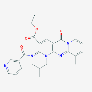 Ethyl 11-methyl-7-(2-methylpropyl)-2-oxo-6-(pyridine-3-carbonylimino)-1,7,9-triazatricyclo[8.4.0.03,8]tetradeca-3(8),4,9,11,13-pentaene-5-carboxylate