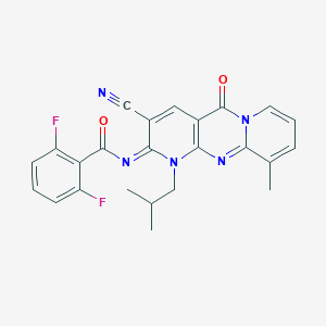 molecular formula C24H19F2N5O2 B356661 N-[5-Cyano-11-methyl-7-(2-methylpropyl)-2-oxo-1,7,9-triazatricyclo[8.4.0.03,8]tetradeca-3(8),4,9,11,13-pentaen-6-ylidene]-2,6-difluorobenzamide CAS No. 843615-66-7