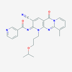 N-[5-Cyano-11-methyl-2-oxo-7-(3-propan-2-yloxypropyl)-1,7,9-triazatricyclo[8.4.0.03,8]tetradeca-3(8),4,9,11,13-pentaen-6-ylidene]pyridine-3-carboxamide