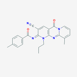 molecular formula C24H21N5O2 B356663 N-{5-cyano-11-methyl-2-oxo-7-propyl-1,7,9-triazatricyclo[8.4.0.0^{3,8}]tetradeca-3(8),4,9,11,13-pentaen-6-ylidene}-4-methylbenzamide CAS No. 848745-83-5