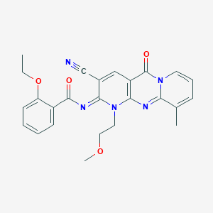 molecular formula C25H23N5O4 B356665 N-[5-Cyano-7-(2-methoxyethyl)-11-methyl-2-oxo-1,7,9-triazatricyclo[8.4.0.03,8]tetradeca-3(8),4,9,11,13-pentaen-6-ylidene]-2-ethoxybenzamide CAS No. 848742-93-8