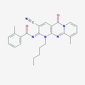 N-(5-Cyano-11-methyl-2-oxo-7-pentyl-1,7,9-triazatricyclo[8.4.0.03,8]tetradeca-3(8),4,9,11,13-pentaen-6-ylidene)-2-methylbenzamide