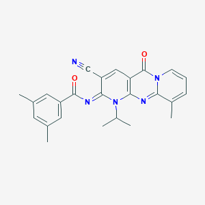 N-(5-Cyano-11-methyl-2-oxo-7-propan-2-yl-1,7,9-triazatricyclo[8.4.0.03,8]tetradeca-3(8),4,9,11,13-pentaen-6-ylidene)-3,5-dimethylbenzamide