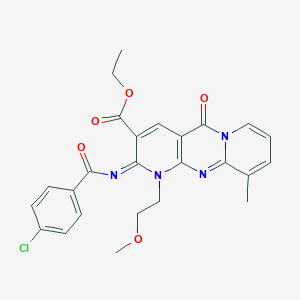 molecular formula C25H23ClN4O5 B356673 Ethyl 6-(4-chlorobenzoyl)imino-7-(2-methoxyethyl)-11-methyl-2-oxo-1,7,9-triazatricyclo[8.4.0.03,8]tetradeca-3(8),4,9,11,13-pentaene-5-carboxylate CAS No. 848866-56-8