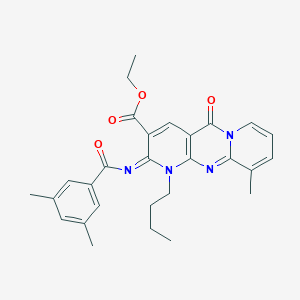 molecular formula C28H30N4O4 B356678 Ethyl 7-butyl-6-(3,5-dimethylbenzoyl)imino-11-methyl-2-oxo-1,7,9-triazatricyclo[8.4.0.03,8]tetradeca-3(8),4,9,11,13-pentaene-5-carboxylate CAS No. 848919-84-6