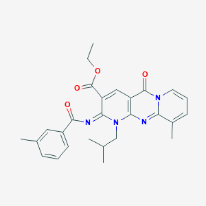 Ethyl 11-methyl-6-(3-methylbenzoyl)imino-7-(2-methylpropyl)-2-oxo-1,7,9-triazatricyclo[8.4.0.03,8]tetradeca-3(8),4,9,11,13-pentaene-5-carboxylate