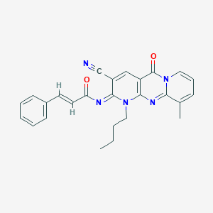 (E)-N-(7-Butyl-5-cyano-11-methyl-2-oxo-1,7,9-triazatricyclo[8.4.0.03,8]tetradeca-3(8),4,9,11,13-pentaen-6-ylidene)-3-phenylprop-2-enamide