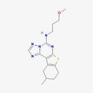 molecular formula C16H21N5OS B356691 N-(3-Methoxypropyl)-14-methyl-10-thia-3,5,6,8-tetrazatetracyclo[7.7.0.02,6.011,16]hexadeca-1(9),2,4,7,11(16)-pentaen-7-amine CAS No. 850190-92-0