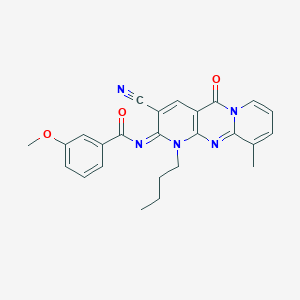 N-{7-butyl-5-cyano-11-methyl-2-oxo-1,7,9-triazatricyclo[8.4.0.0^{3,8}]tetradeca-3(8),4,9,11,13-pentaen-6-ylidene}-3-methoxybenzamide