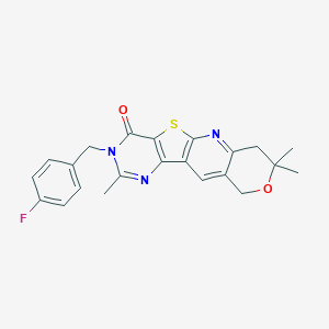 14-[(4-fluorophenyl)methyl]-5,5,13-trimethyl-6-oxa-17-thia-2,12,14-triazatetracyclo[8.7.0.03,8.011,16]heptadeca-1,3(8),9,11(16),12-pentaen-15-one