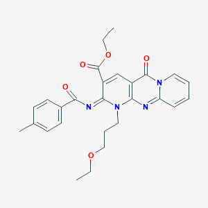 Ethyl 7-(3-ethoxypropyl)-6-(4-methylbenzoyl)imino-2-oxo-1,7,9-triazatricyclo[8.4.0.03,8]tetradeca-3(8),4,9,11,13-pentaene-5-carboxylate