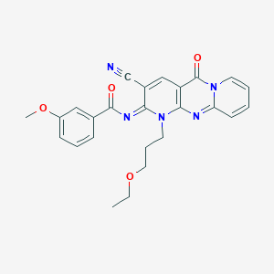 N-[5-Cyano-7-(3-ethoxypropyl)-2-oxo-1,7,9-triazatricyclo[8.4.0.03,8]tetradeca-3(8),4,9,11,13-pentaen-6-ylidene]-3-methoxybenzamide