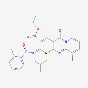 molecular formula C27H28N4O4 B356714 Ethyl 11-methyl-6-(2-methylbenzoyl)imino-7-(2-methylpropyl)-2-oxo-1,7,9-triazatricyclo[8.4.0.03,8]tetradeca-3(8),4,9,11,13-pentaene-5-carboxylate CAS No. 844464-25-1