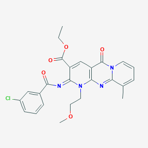 molecular formula C25H23ClN4O5 B356723 Ethyl 6-(3-chlorobenzoyl)imino-7-(2-methoxyethyl)-11-methyl-2-oxo-1,7,9-triazatricyclo[8.4.0.03,8]tetradeca-3(8),4,9,11,13-pentaene-5-carboxylate CAS No. 844659-84-3