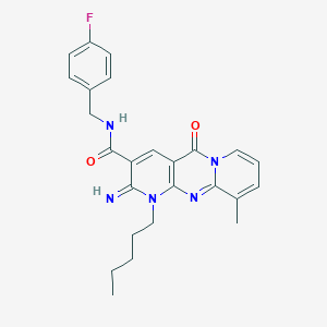 molecular formula C25H26FN5O2 B356729 N-[(4-Fluorophenyl)methyl]-6-imino-11-methyl-2-oxo-7-pentyl-1,7,9-triazatricyclo[8.4.0.03,8]tetradeca-3(8),4,9,11,13-pentaene-5-carboxamide CAS No. 877778-47-7