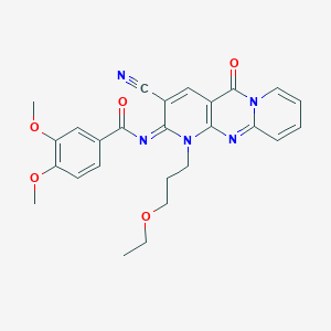 molecular formula C26H25N5O5 B356730 N-[5-Cyano-7-(3-ethoxypropyl)-2-oxo-1,7,9-triazatricyclo[8.4.0.03,8]tetradeca-3(8),4,9,11,13-pentaen-6-ylidene]-3,4-dimethoxybenzamide CAS No. 877779-42-5