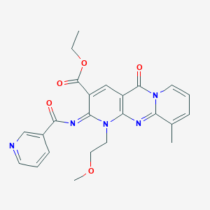 molecular formula C24H23N5O5 B356736 Ethyl 7-(2-methoxyethyl)-11-methyl-2-oxo-6-(pyridine-3-carbonylimino)-1,7,9-triazatricyclo[8.4.0.03,8]tetradeca-3(8),4,9,11,13-pentaene-5-carboxylate CAS No. 844825-93-0