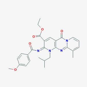 molecular formula C27H28N4O5 B356737 Ethyl 6-(4-methoxybenzoyl)imino-11-methyl-7-(2-methylpropyl)-2-oxo-1,7,9-triazatricyclo[8.4.0.03,8]tetradeca-3(8),4,9,11,13-pentaene-5-carboxylate CAS No. 842956-80-3