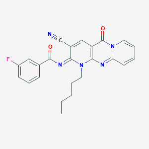 N-(5-Cyano-2-oxo-7-pentyl-1,7,9-triazatricyclo[8.4.0.03,8]tetradeca-3(8),4,9,11,13-pentaen-6-ylidene)-3-fluorobenzamide