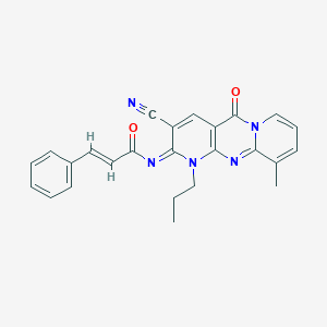 molecular formula C25H21N5O2 B356741 (E)-N-(5-Cyano-11-methyl-2-oxo-7-propyl-1,7,9-triazatricyclo[8.4.0.03,8]tetradeca-3(8),4,9,11,13-pentaen-6-ylidene)-3-phenylprop-2-enamide CAS No. 843669-02-3