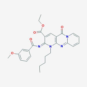 Ethyl 6-(3-methoxybenzoyl)imino-2-oxo-7-pentyl-1,7,9-triazatricyclo[8.4.0.03,8]tetradeca-3(8),4,9,11,13-pentaene-5-carboxylate