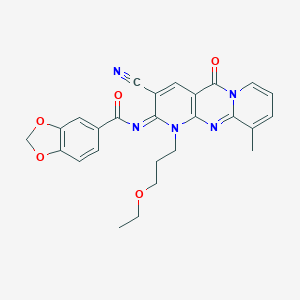 N-[5-Cyano-7-(3-ethoxypropyl)-11-methyl-2-oxo-1,7,9-triazatricyclo[8.4.0.03,8]tetradeca-3(8),4,9,11,13-pentaen-6-ylidene]-1,3-benzodioxole-5-carboxamide