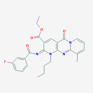 Ethyl 7-butyl-6-(3-fluorobenzoyl)imino-11-methyl-2-oxo-1,7,9-triazatricyclo[8.4.0.03,8]tetradeca-3(8),4,9,11,13-pentaene-5-carboxylate