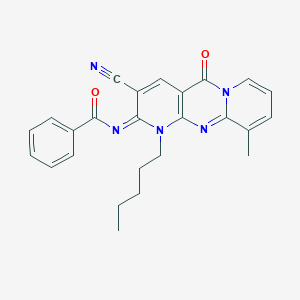 N-(5-Cyano-11-methyl-2-oxo-7-pentyl-1,7,9-triazatricyclo[8.4.0.03,8]tetradeca-3(8),4,9,11,13-pentaen-6-ylidene)benzamide