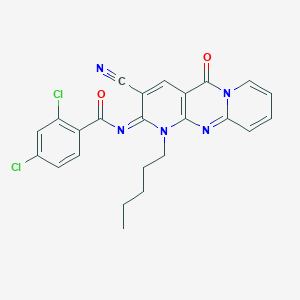 2,4-dichloro-N-(5-cyano-2-oxo-7-pentyl-1,7,9-triazatricyclo[8.4.0.03,8]tetradeca-3(8),4,9,11,13-pentaen-6-ylidene)benzamide