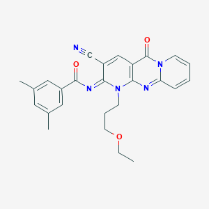 N-[5-Cyano-7-(3-ethoxypropyl)-2-oxo-1,7,9-triazatricyclo[8.4.0.03,8]tetradeca-3(8),4,9,11,13-pentaen-6-ylidene]-3,5-dimethylbenzamide