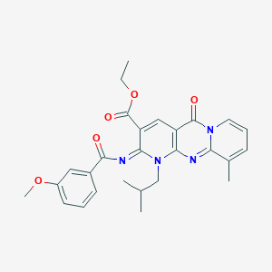 Ethyl 6-(3-methoxybenzoyl)imino-11-methyl-7-(2-methylpropyl)-2-oxo-1,7,9-triazatricyclo[8.4.0.03,8]tetradeca-3(8),4,9,11,13-pentaene-5-carboxylate