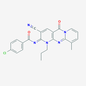 4-chloro-N-(5-cyano-11-methyl-2-oxo-7-propyl-1,7,9-triazatricyclo[8.4.0.03,8]tetradeca-3(8),4,9,11,13-pentaen-6-ylidene)benzamide