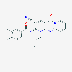 N-(5-Cyano-2-oxo-7-pentyl-1,7,9-triazatricyclo[8.4.0.03,8]tetradeca-3(8),4,9,11,13-pentaen-6-ylidene)-3,4-dimethylbenzamide