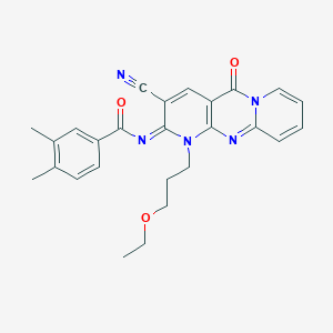 N-[5-Cyano-7-(3-ethoxypropyl)-2-oxo-1,7,9-triazatricyclo[8.4.0.03,8]tetradeca-3(8),4,9,11,13-pentaen-6-ylidene]-3,4-dimethylbenzamide