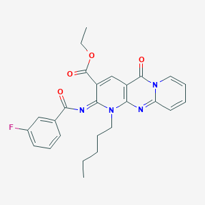 Ethyl 6-(3-fluorobenzoyl)imino-2-oxo-7-pentyl-1,7,9-triazatricyclo[8.4.0.03,8]tetradeca-3(8),4,9,11,13-pentaene-5-carboxylate