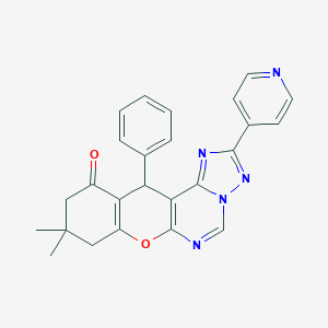 molecular formula C25H21N5O2 B356805 9,9-dimethyl-12-phenyl-2-(4-pyridinyl)-8,9,10,12-tetrahydro-11H-chromeno[3,2-e][1,2,4]triazolo[1,5-c]pyrimidin-11-one CAS No. 846581-63-3