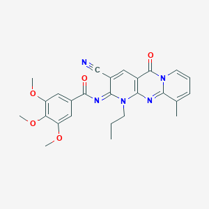 molecular formula C26H25N5O5 B356806 N-(5-Cyano-11-methyl-2-oxo-7-propyl-1,7,9-triazatricyclo[8.4.0.03,8]tetradeca-3(8),4,9,11,13-pentaen-6-ylidene)-3,4,5-trimethoxybenzamide CAS No. 846579-91-7