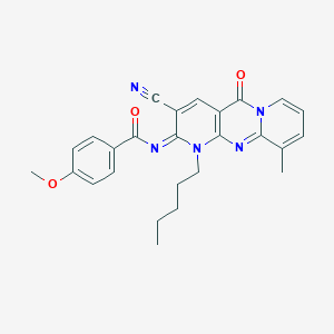 N-(5-Cyano-11-methyl-2-oxo-7-pentyl-1,7,9-triazatricyclo[8.4.0.03,8]tetradeca-3(8),4,9,11,13-pentaen-6-ylidene)-4-methoxybenzamide