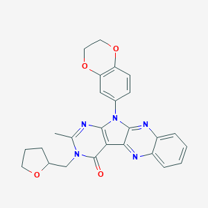 molecular formula C26H23N5O4 B356817 11-(2,3-dihydro-1,4-benzodioxin-6-yl)-2-methyl-3-(tetrahydro-2-furanylmethyl)-3,11-dihydro-4H-pyrimido[5',4':4,5]pyrrolo[2,3-b]quinoxalin-4-one CAS No. 799830-46-9