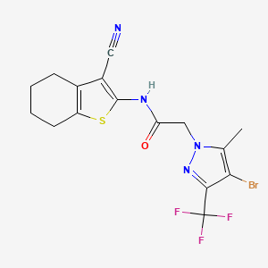 molecular formula C16H14BrF3N4OS B3568219 2-[4-bromo-5-methyl-3-(trifluoromethyl)-1H-pyrazol-1-yl]-N-(3-cyano-4,5,6,7-tetrahydro-1-benzothien-2-yl)acetamide 