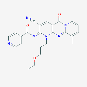 molecular formula C24H22N6O3 B356823 N-[5-Cyano-7-(3-ethoxypropyl)-11-methyl-2-oxo-1,7,9-triazatricyclo[8.4.0.03,8]tetradeca-3(8),4,9,11,13-pentaen-6-ylidene]pyridine-4-carboxamide CAS No. 847339-25-7