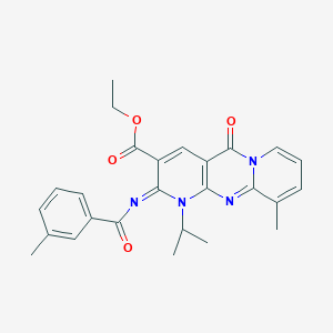 molecular formula C26H26N4O4 B356824 Ethyl 11-methyl-6-(3-methylbenzoyl)imino-2-oxo-7-propan-2-yl-1,7,9-triazatricyclo[8.4.0.03,8]tetradeca-3(8),4,9,11,13-pentaene-5-carboxylate CAS No. 847364-53-8