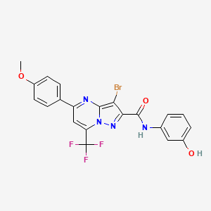 molecular formula C21H14BrF3N4O3 B3568247 3-bromo-N-(3-hydroxyphenyl)-5-(4-methoxyphenyl)-7-(trifluoromethyl)pyrazolo[1,5-a]pyrimidine-2-carboxamide 