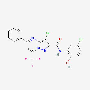 molecular formula C20H11Cl2F3N4O2 B3568272 3-chloro-N-(5-chloro-2-hydroxyphenyl)-5-phenyl-7-(trifluoromethyl)pyrazolo[1,5-a]pyrimidine-2-carboxamide 