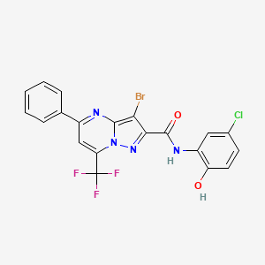 molecular formula C20H11BrClF3N4O2 B3568295 3-bromo-N-(5-chloro-2-hydroxyphenyl)-5-phenyl-7-(trifluoromethyl)pyrazolo[1,5-a]pyrimidine-2-carboxamide 