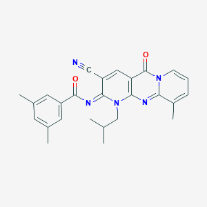 molecular formula C26H25N5O2 B356830 N-[5-Cyano-11-methyl-7-(2-methylpropyl)-2-oxo-1,7,9-triazatricyclo[8.4.0.03,8]tetradeca-3(8),4,9,11,13-pentaen-6-ylidene]-3,5-dimethylbenzamide CAS No. 847376-97-0